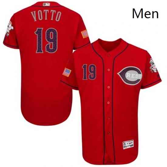 Mens Majestic Cincinnati Reds 19 Joey Votto Red Fashion Stars Stripes Flex Base MLB Jersey